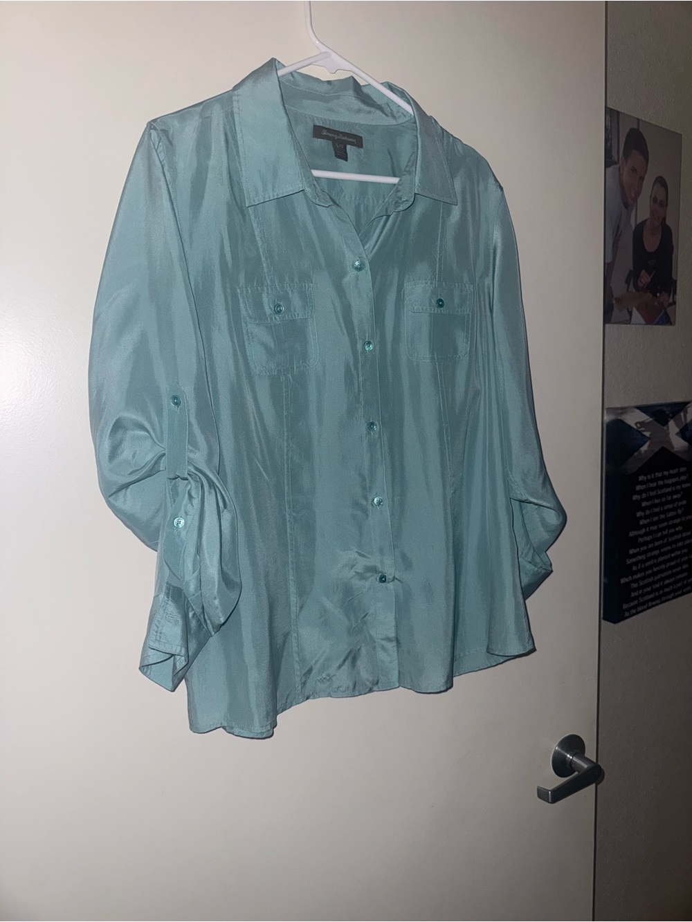 Tommy Bahama Aqua Satin Button-Down Blouse